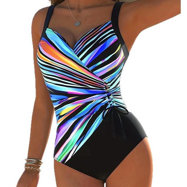 Plus Size Colorful Striped One-piece Swimsuit - Sexy, Slimming & Conservative
