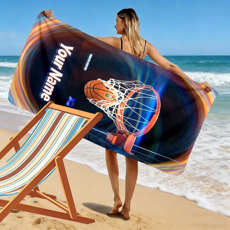 Name Custom Basketball Art Print Beach Towel, Large Soft Quick Dry Towel for Beach Camping Swimming