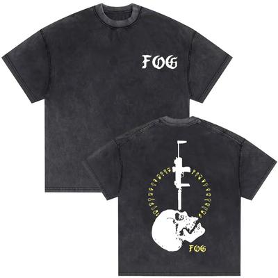 T-shirt Retro Teschio pattern cool e cool Lavata e invecchiata T-shirt casual larga da uomo e da donna abbigliamento street