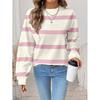 Womens Casual Striped Print Hoodie-Free Sweatshirt Loose Fit Round Neck Long Sleeve Top 2025