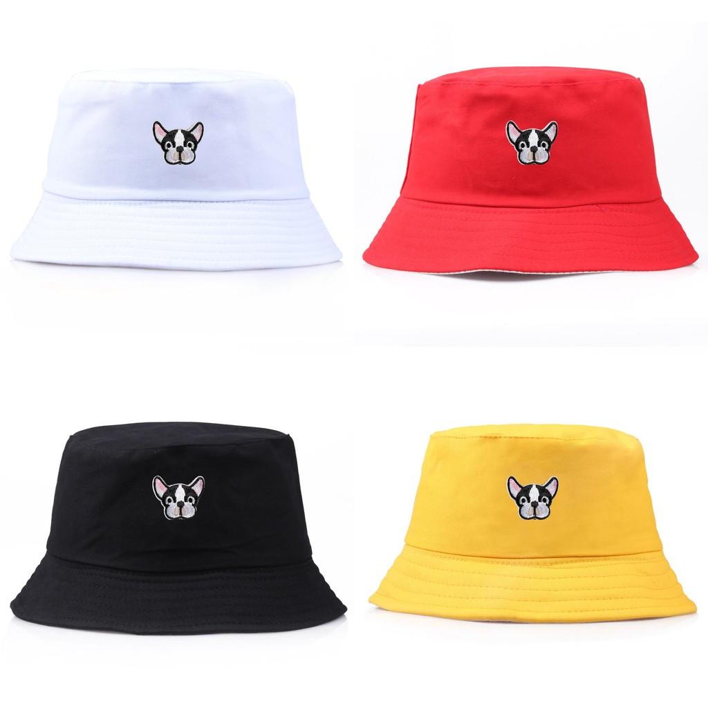 Dog Pattern Embroidery Bucket Cap Fisherman Hat Sun Protection Breathable Gift