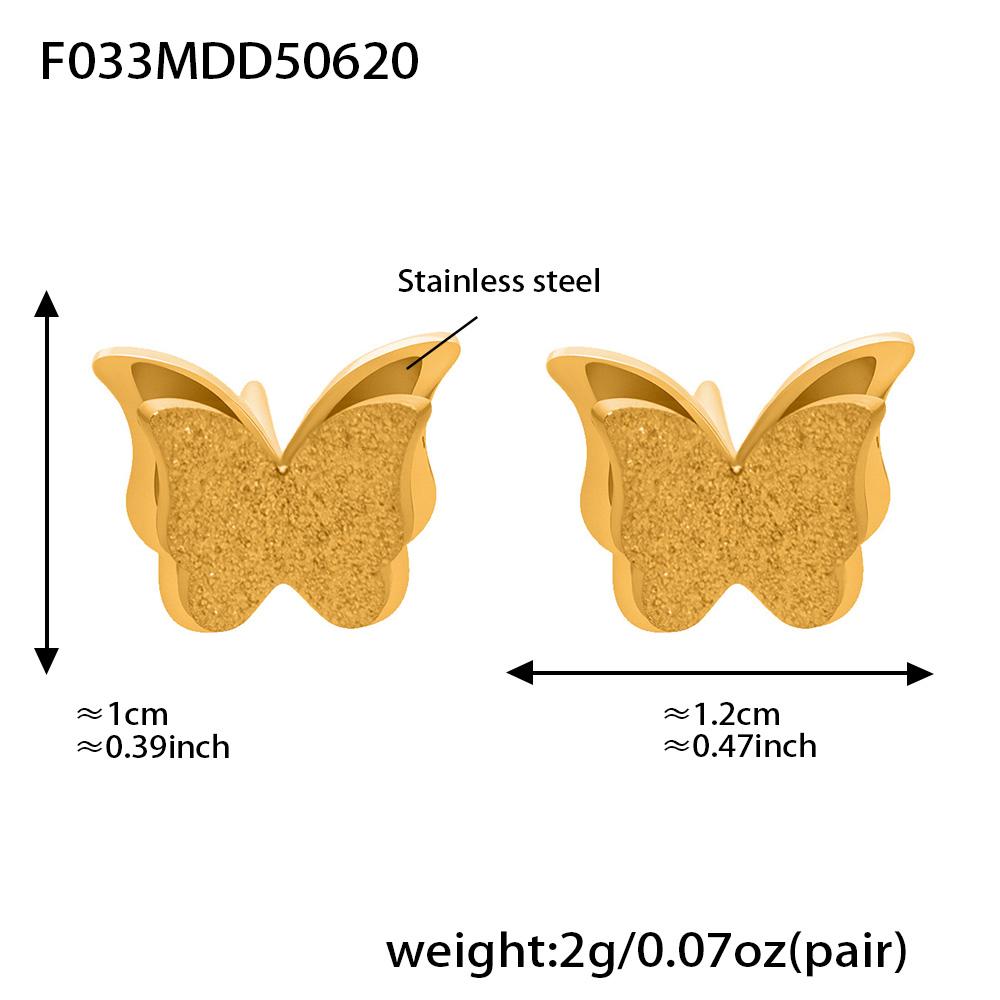 Butterfly Stud Earring Rings Necklace In 18k Gold Plated Stainless Steel Chain Necklaces Matching Ring Ear Studs For Women