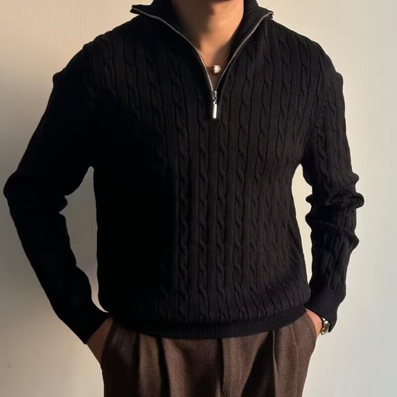 Mens Half Zip Turtleneck Sweater Loose Fit Casual Knit Top White Basic Style