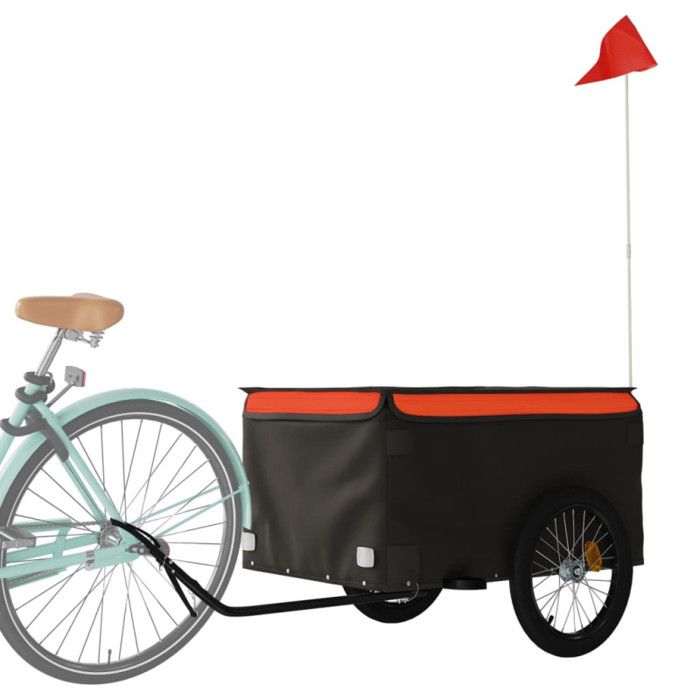 VidaXL Bicycle Trailer, Transport Cart with Bar, Bicycle Trailer with Flag Outdoor Garden, Black and 94089