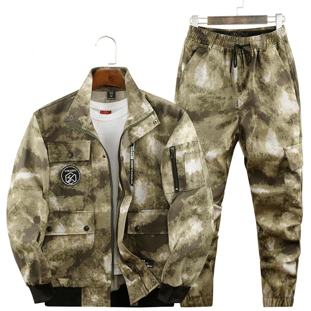 

Men Two Pieces Set Sweat shirt Cargo Pants Man Apparel Jackets Labor Work Suit S жовтий