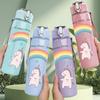 1PC Pastel Rainbow Unicorn Cloud 750ml Color Plastic Sports Water Bottle Leakproof Flip Straw Lid Suitable for Sports Office Home Use