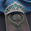 Gorgeous Blue Crown and Necklace Earrings Sets for Brides Prom Large Tiaras Princess Diadem Bridal Dubai Jewelry Set Wedding