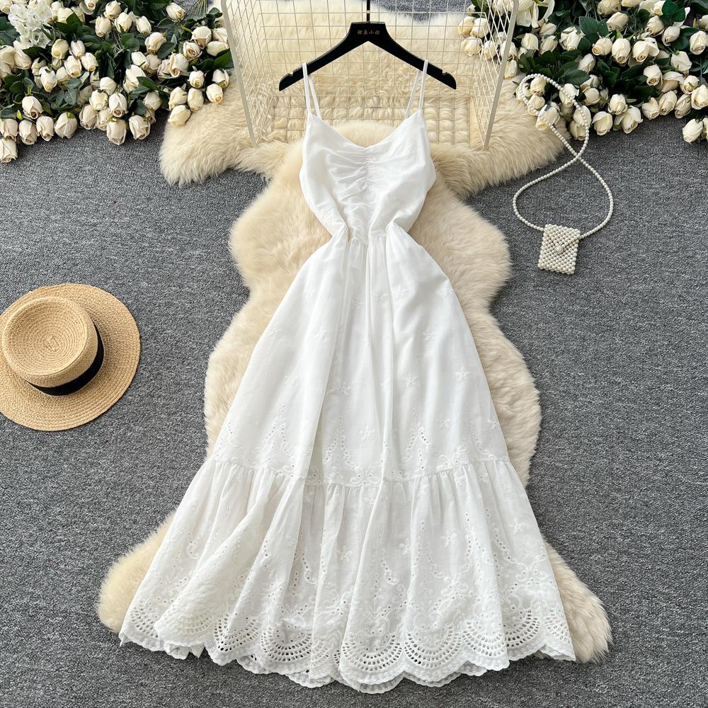 Pure desire style French suspender dress women's summer waist and thin temperament high-end long dress vacation style
