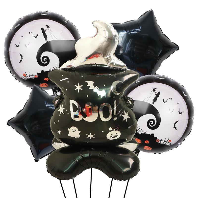 Large Standing Halloween Witch Dark Knight Card Seat 5-Piece Aluminum Film Balloon Halloween Party Arrangement
