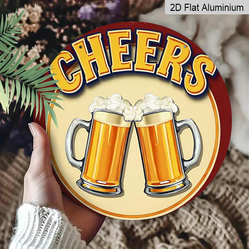 2D Flat Aluminum 7.87 Inch X 7.87 Inch Beer Glass Style Wall Decoration, Vintage Style. Suitable for Bars, Living Rooms, Kitchens, Cafes, Porches