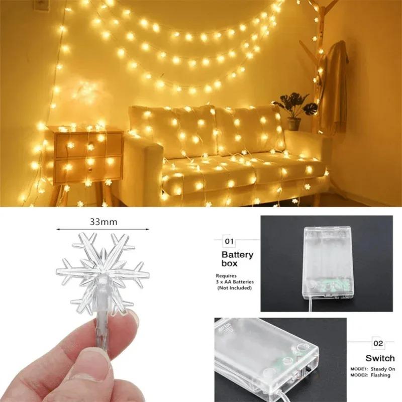 Christmas Snowflake String Lights, Waterproof Battery-Powered String Lights, Garden and Bedroom Decoration, Festival Lighting USB Powered