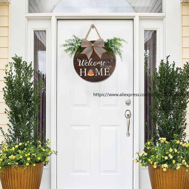Welcome Hanging Circular Sign Wall Hanging Piece Magnetic Style Can Be Pasted Wooden Sign Door Decoration