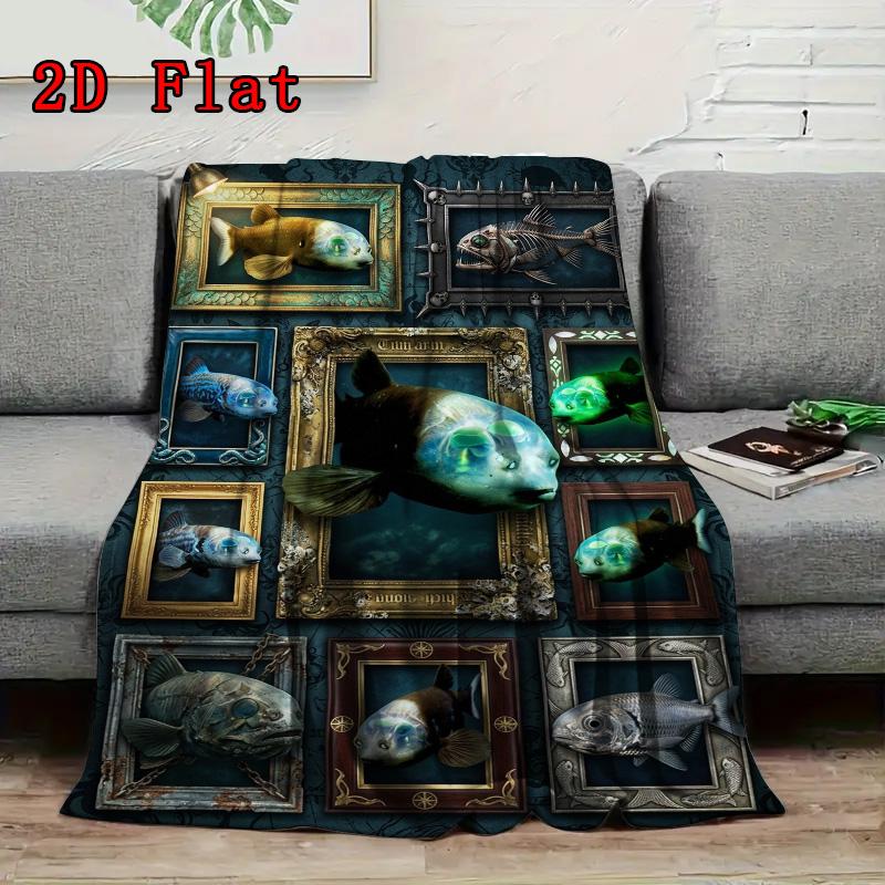 Fish Collection 2D Flat Pattern Flannel Blanket, High Quality All Seasons, Home Decor, Warmth and Comfort, Perfect for Christmas Gifts.