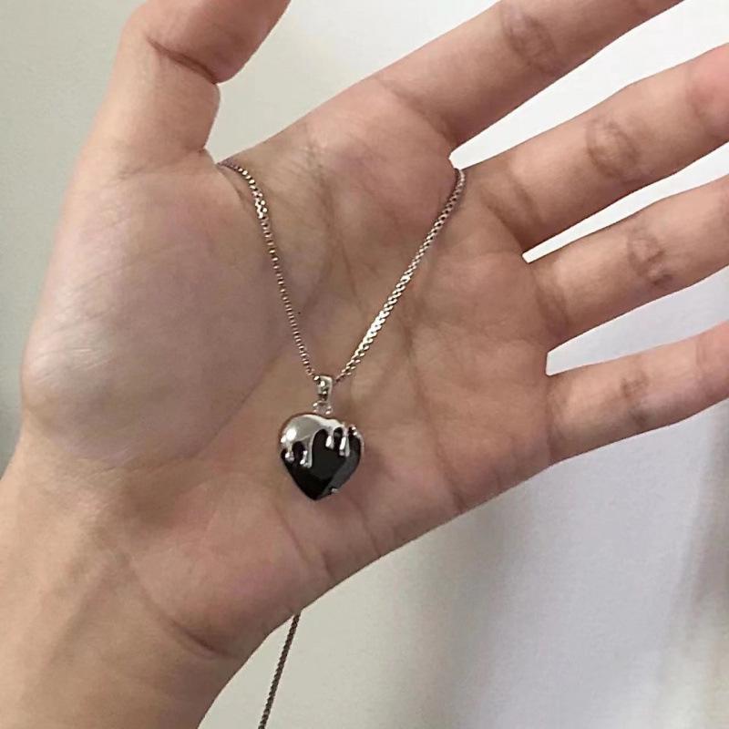 Heart-Shaped Pink Zircon Lava Pendant Necklace - Elegant Clavicle Chain for Women