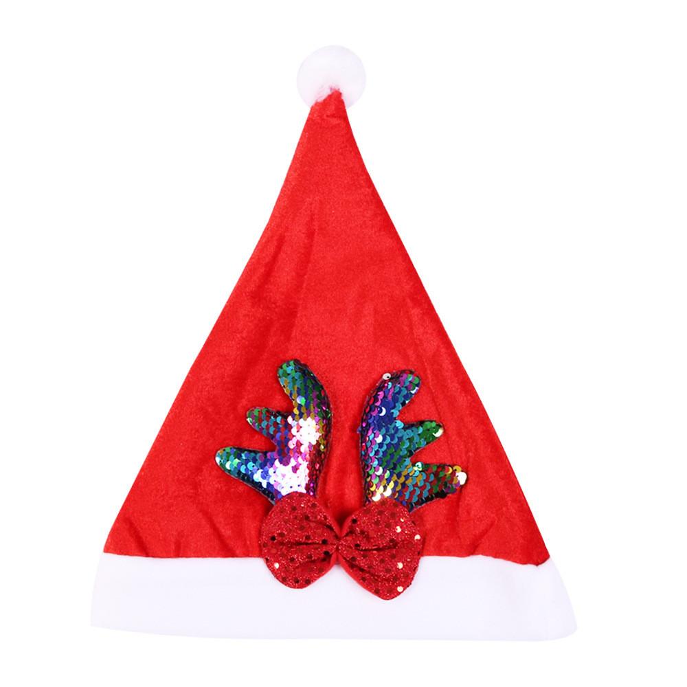 Red Eyecatching Doublesided Sequin Christmas Hat For Adults And Children With Antlers