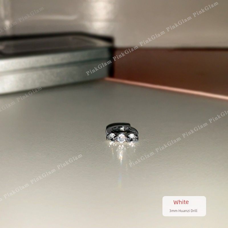 

Pinkglam Flash Chinese Stud Earrings Hoop Earrings Edge Ear Bone Ring Ear Clip Female Fancy Ear Ring Small [Round needle 3 drill] White