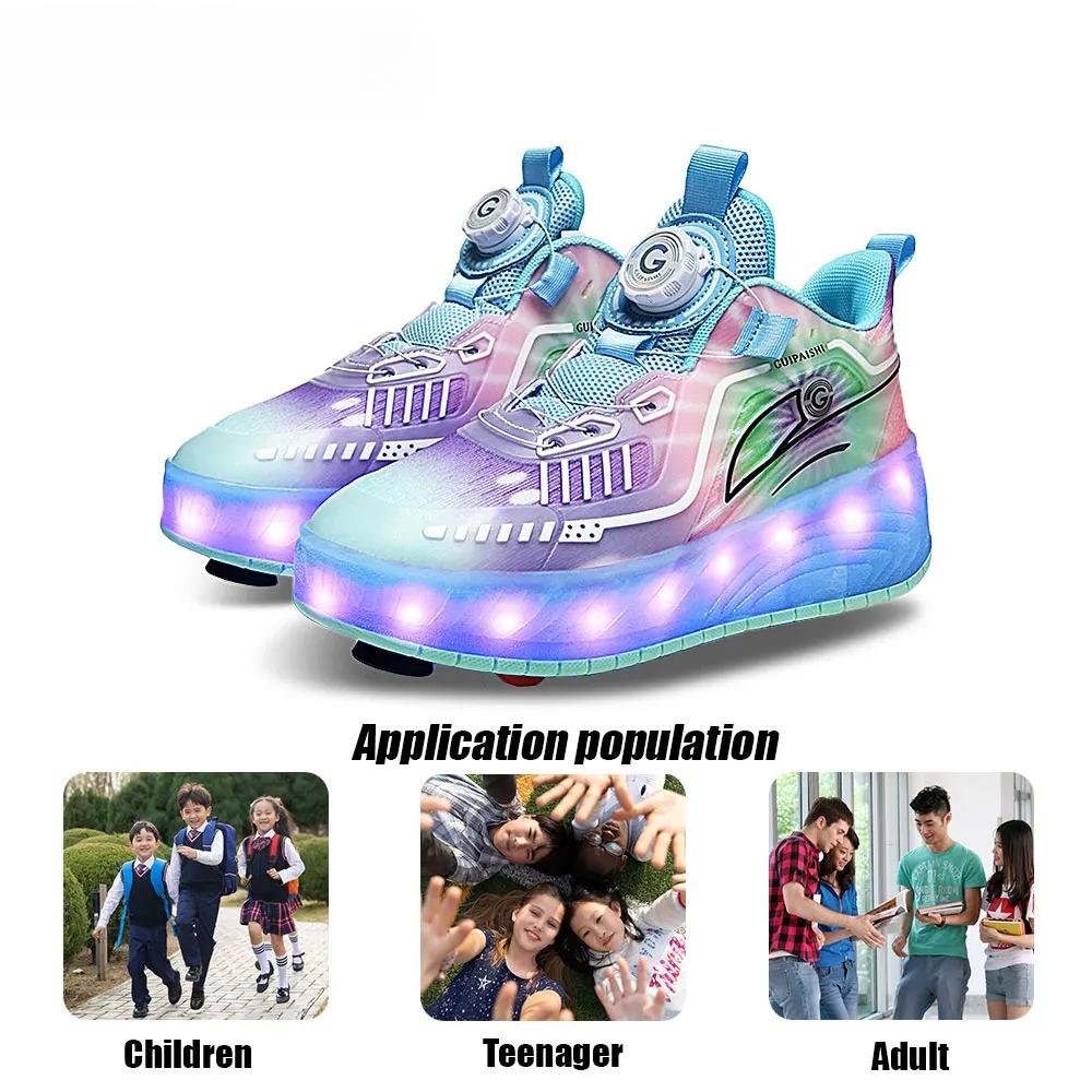 NEW Women 2-Wheel Roller Skates Girl's Sneakers with Wheels Retractable Dual-purpose Kids Speed Skating Sports Shoes with Brake