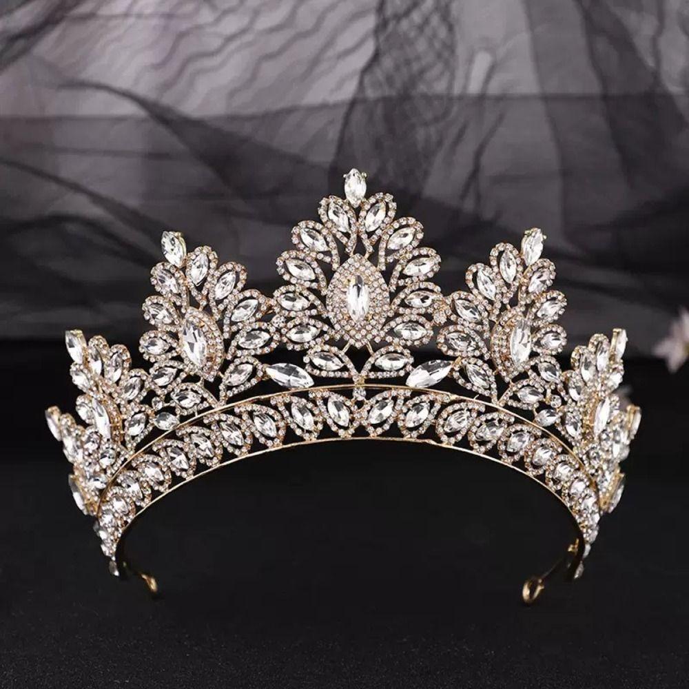 Large Baroque Rhinestone Crown Hairband Exquisite Tiaras Queen Diadem Crystal Crown  Bride Wedding