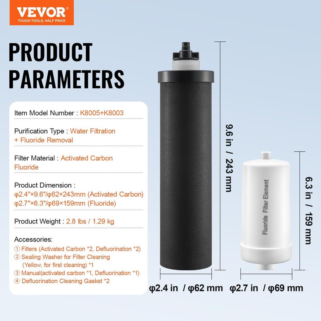 Water Filters Replacement, Purification Elements, Replacement Filters, Gravity Water Filter System, Compatible with Most Brands, Pack of 4 (2