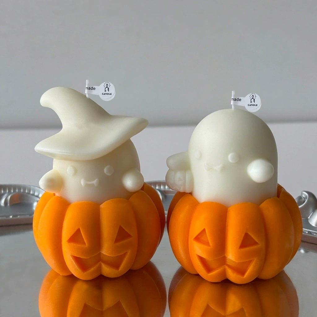 1Pc Halloween Ghost Pumpkin Scented Candle Soy Wax Smokeless Aromatherapy Decor Spooky Funny Home Ornament for Party Hot Sale