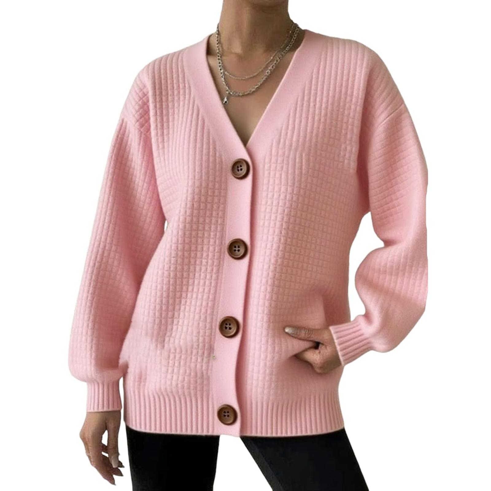 

Женский однотонный топ с длинным рукавом, V-образным вырезом и пуговицами, свободная толстовка-куртка XL розовый