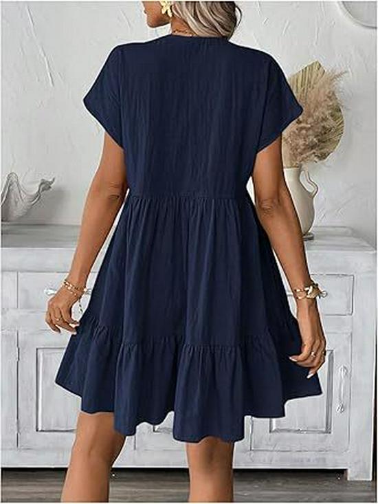 2026 European and American Women's V-neck Ruffle Hem Summer Dress