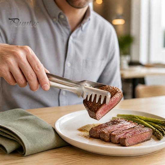 Stainless Steel Pasta Tongs Spaghetti Tongs, Comb?Shape Serving Multi?Purpose Heat Resistant Steak Clamp Kitchen Food for Spaghetti, Steak, Bread,