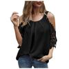 Women Sleeveless Lace Cold Shoulder Blouse Shirt Summer Casual Loose Fit Top with Hollow Out Sleeve Design