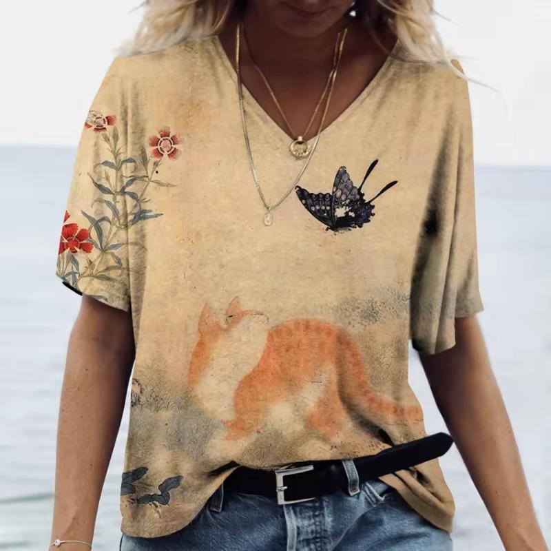 Fashion Women'S T-Shirt Funny Cat 3D Print Top Woman Harajuku Leisure T Shirt Casual Clothing Summer Female Shirt