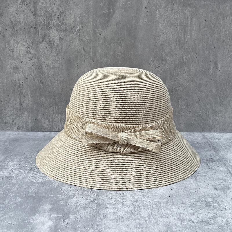 Foldable Bow Straw Woven Fisherman'S Hat Children Summer Vacation Seaside Sunshade Sunscreen Beach Straw Hat Shows Small Face