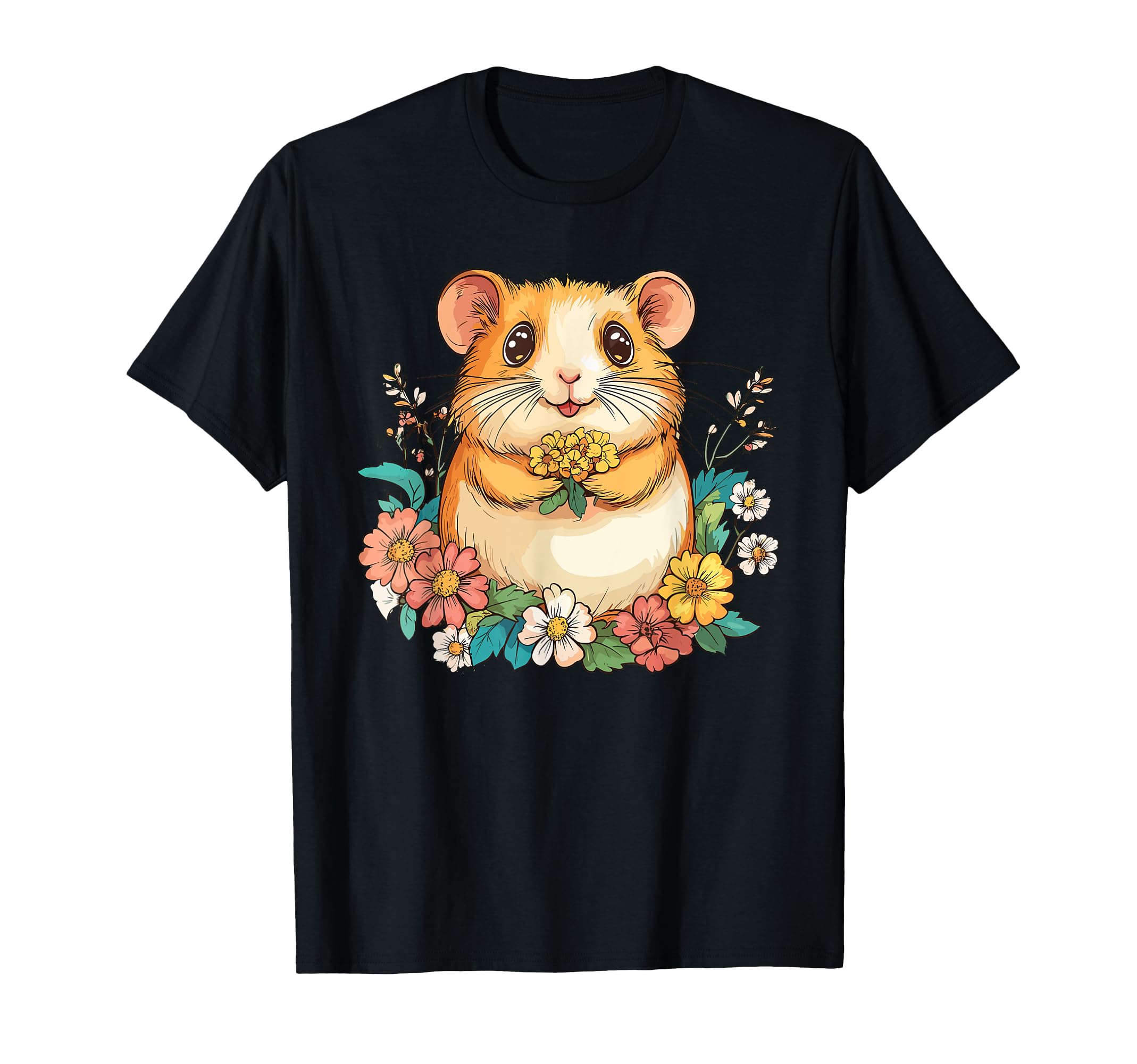 

Cute hamster surrounded by beautiful flowers T-shirt чорний