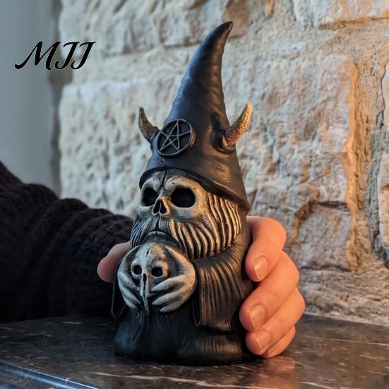 Desktop Display Statues 3D Printed Gothic Skull Gnome Ornament, Halloween Retro Spooky Ornaments for Home Decor Figurine and Garden Decoration, Unique