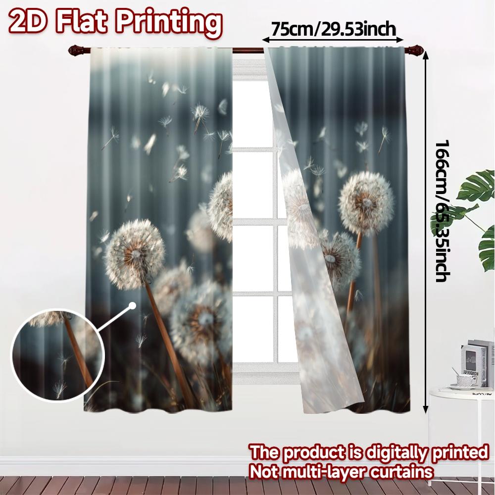2pcs   2D FLAT PRINTING Curtains (Without Rod) Dandelion Drift Modern Light Filtering Curtains Durable Polyester Curtains