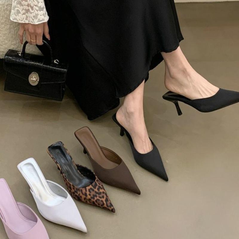 2025 New Womens Slippers Pointed Leopard Print Thin-heeled Slippers Luxury High-heeled Single Shoes Women Muels Slippers
