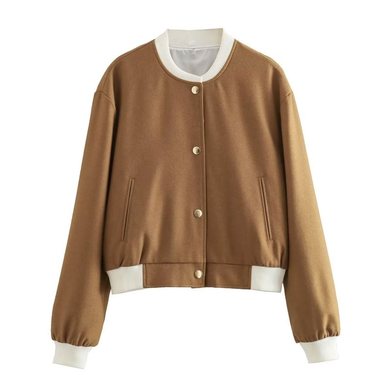 

Spring New Arrival Women s Short Version Gold Buckle Decorative Rib Stand Collar Loose Pilot Jacket Outwear 2859289 Camel color L