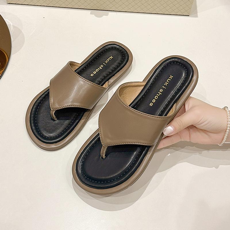 Summer New Style Round Toe Comfortable Casual Flat Open Toe Women's Slippers Elegant Solid Color Lightweight Women's Sandals