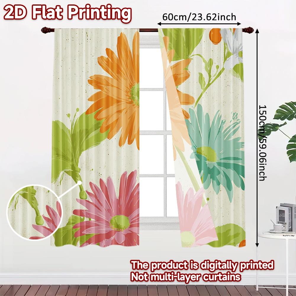 Flat Printing Curtains Without Rod Floral Spring Celebration Ramadan Holiday Digital Curtain Set Of 2 Made Polyester Washable