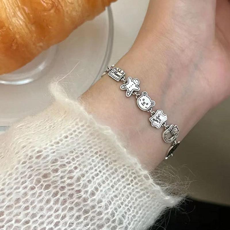 Korean Version of Ins Style Gingerbread Man Series Cartoon Bear Ear Buckle Necklace Bracelet Ring