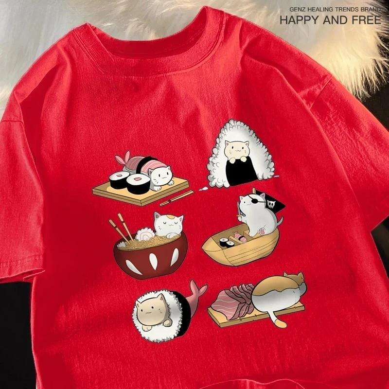 Cute Funny Sushi Cat Printing Women Tshirts Hip Hop Women TShirt Fashion Summer Tops Casual T Shirts Soft New