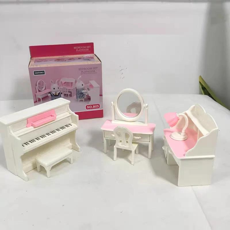 Forest Home Animal Family Mini Rabbit Villa Living Room Kitchen Bedroom Garden Micro Furniture Set Girl Pretend Play Toy Model
