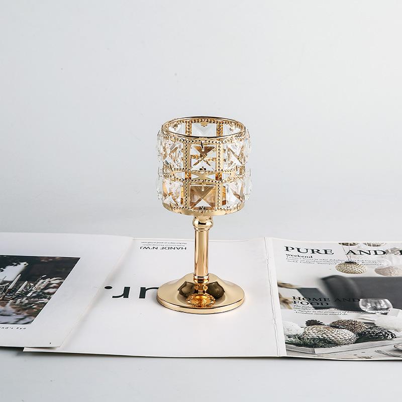 European Mini Crystal Candle Holder, Creative Metal Ornament for Wedding Hotel Decor, Romantic Dinner Table Centerpiece