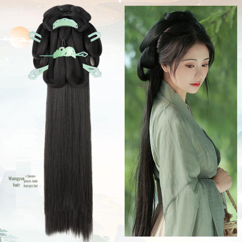 Wei Jin Style Hanfu Headdress Wig Bun with Hair Accessories