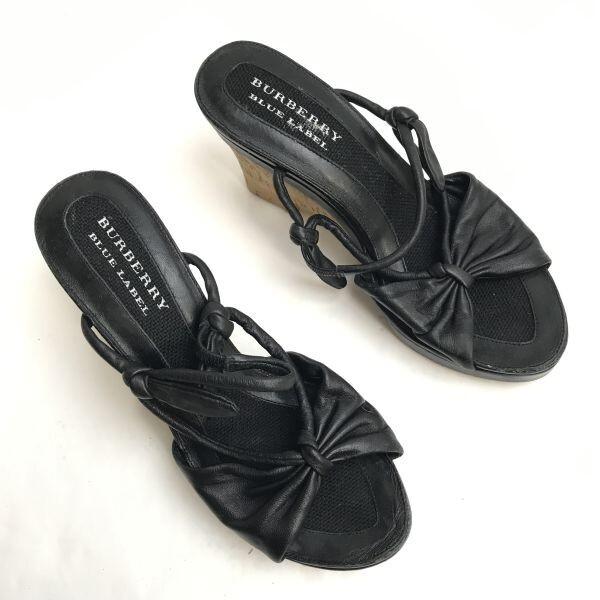 Burberry Blue Label Wedge Sandals [23.0/Black] Ribbon Pumps High Heels