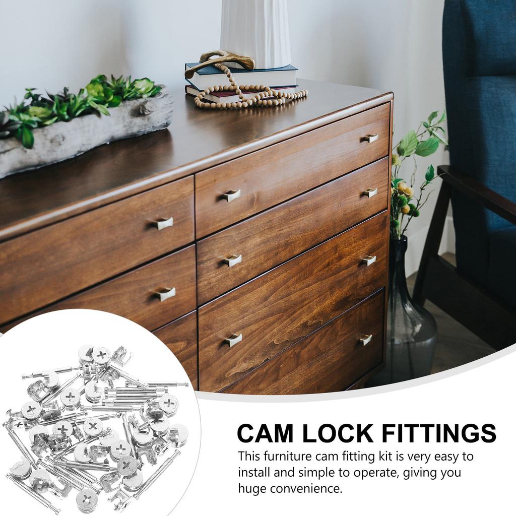 20Sets Double Head Cam Lock Fittings Kit Furniture Connecting Fasteners Heavy Duty Easy Install Cabinet Shelf Panel Connection