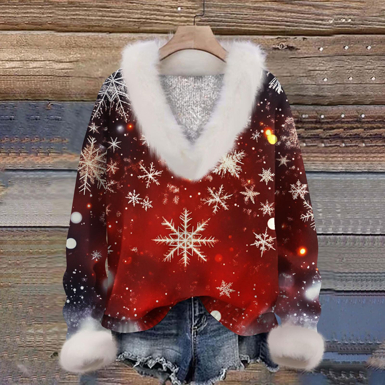 

Женская мода повседневный рождественский принт с длинным рукавом и V-образным вырезом пуловер для волос XL жёлтый