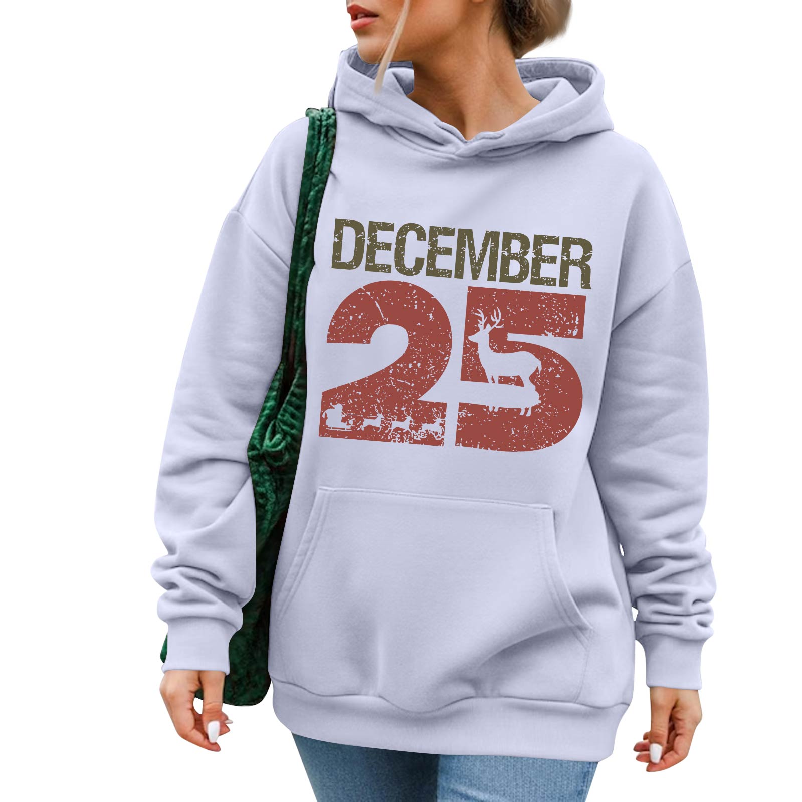 

Ladies Fashion Casual Long Sleeve Printed Round Neck Hoodie Pullover Top XL білий