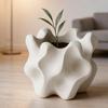 3D Printed Flower Pot Wavy Textured Planter With Nonslip Base For Indoor Greenery And Stylish Interior Decors