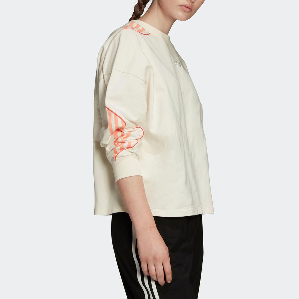 Adidas Originals Cropped Sweater Striped College Sweatshirt Women Sweaters Peach FM1952