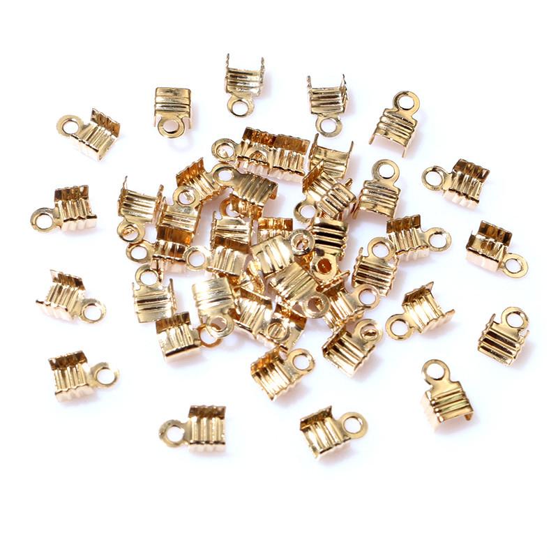 200pcs Fits 3/4/5mm String Cords Ends Tips Ribbon Leather Rope Fold Crimp Bead Connectors For DIY Jewelry Making Accessories