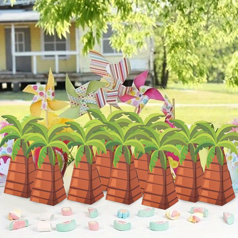 10Pcs Paper Carton Wedding Palm Tree Folding Locket Eco-Friendly Candy Wrapping Box Party Paper Box Marriage Coconut Tree Carton